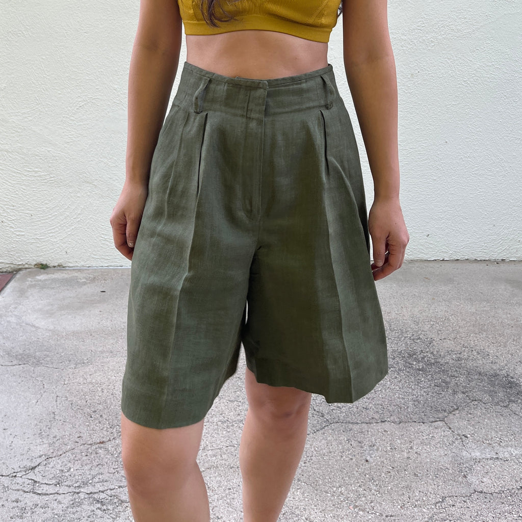 Green Linen Shorts